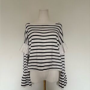 Zara Navy and White sweater with ruffle sleeves